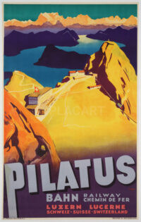 Originalplakat von Otto Ernst aus dem Jahr 1934, das die Pilatus-Bahn bewirbt