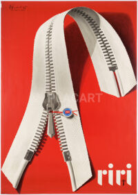 Original Vintage Swiss Object Poster promoting the zippers of Riri, 1945