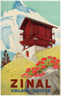 Plakat Original Hermes Heuschober Mazot Zinal Wallis Anniviers Schweiz 1938