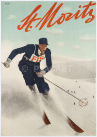Originales Schweizer Plakat Herdeg Pedrett St. Moritz 1933 FIS