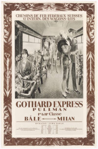 Rare Antique Swiss Vintage Railway Poster Gotthard Express Luxury Train Pullman Basel Milano 1927