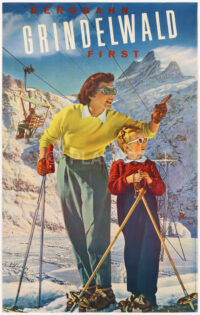 Plakat Original Vintage Ski Flückiger Bergbahn Grindelwald First 1943