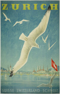 Original Travel Poster Diggelmann City Zurich Seagulls