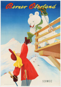 Original-Plakat Schweiz Berner Oberland Paul Gusset Winter Bär