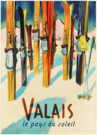 Originalplakat Schweiz Libiszewski Winter Wallis Valais Land der Sonne 1949