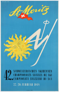 Plakat Original St. Moritz Schweizerisches Skirennen Barberis 1948