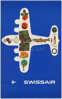 Original Vintage Swissair Poster Cargo Max Schneider 1958