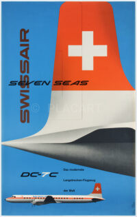 Originales Plakat Swissair Kurt Wirth 1956 DC-7 Seven Seas