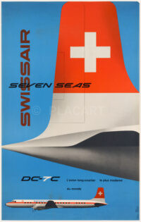 Originales Swissair-Plakat Kurt Wirth DC-7c Seven Seas 1956