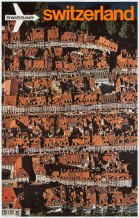 Original Travel Poster Gerster Schulthess Frei Swissair Switzerland Bern Old town 1971