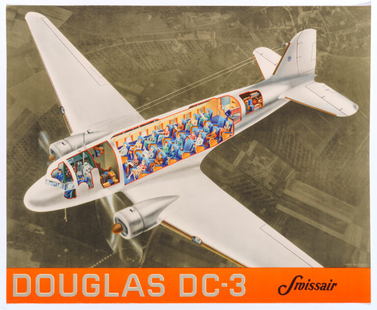 Originales Plakat Swissair Douglas DC-3 1937 Jean Walther