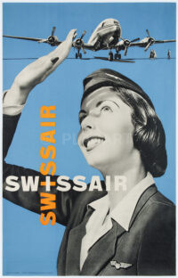 Original Vintage Photo Montage Poster Vivarelli Swissair Stewardess DC-6 1950