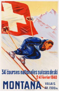 Schweizer Plakat Original Nationale Skirennen Montana Wallis 1940