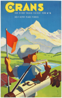 Originales Tourismus-Plakat Peikert Crans sur Sierre Golf 1943