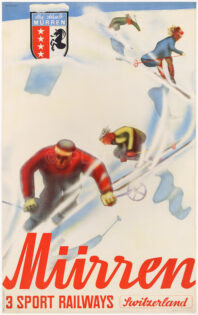 Schweiz Plakat Original Poster Ski Mürren Schettler 1937