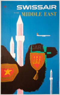 Swissair Plakat Original Fritz Bühler Middle East Naher Osten 1958
