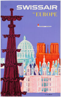 Original Vintage Airline Travel Poster Fritz Bühler Swissair to Europe 1958