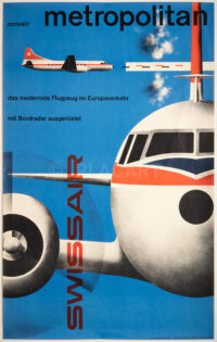 Originales Swissair-Plakat Kurt Wirth Convair Metropolitan 1956