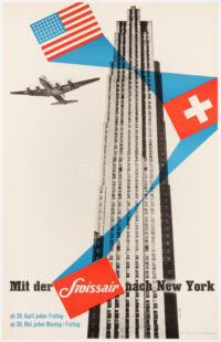 Plakat Original Poster Henri Ott Swissair New York Rockefeller Center 1949