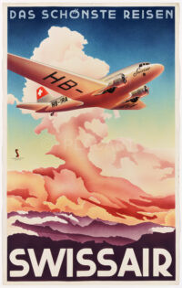 Swissair Originalplakat Studio Selecta Brunner Das schönste Reisen 1938