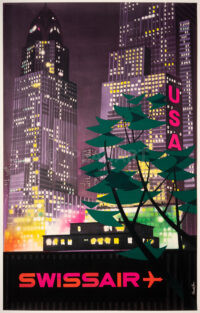 Original Vintage Swissair Poster USA Chrysler Building New York Donald Brun 1954