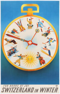 Plakat Original Poster Herbert Leupin Winter Schweiz 1938 For Hours Of Joy Switzerland in Winter 1938