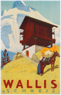 Originales Plakat Wallis Valais Eric Hermes Maultier Raccard Lithographie 1938