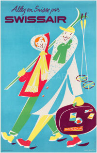 Originalplakat Swissair Wintersport Elli Sieber 1952