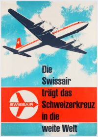 Original Vintage Swissair Poster Eugen Lenz Swiss Cross 1956