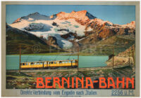 Original Plakat Vintage Bernina-Bahn Engadin Italien 1920