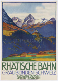 Plakat Original Rhätische Bahn Unter-Engadin Cardinaux 1913