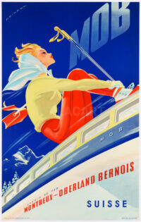 Plakat Original Peikert Montreux Berner Oberland Bahn MOB Winter 1957
