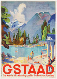 Originales Schweizer Tourismus-Plakat Gstaad Sommer Pool Baumberger 1929
