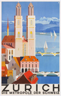 Originalplakat Baumberger Zürich Metropole Schweiz 1929