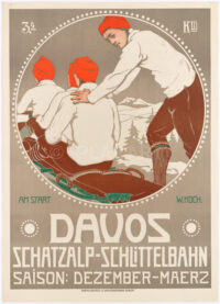 Originales Vintage-Plakat Davos Schatzalp Bob Schlittelbahn 1908 Koch