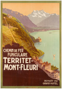 Originales Plakat Funiculaire Territet Mont-Fleuri Montreux 1910