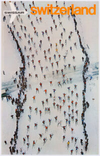 Swissair Originalplakat Schweiz Engadiner Marathon Ski 1971