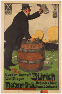 Original Vintage Zurich Poster Gordon Bennett Beer Moos 1909