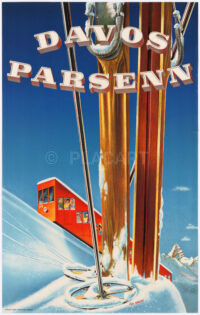 Originales Tourismus-Plakat Ski Hauri Davos Parsenn 1943