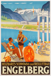 Originales Tourismus-Plakat Engelberg Schwimmbad