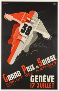 Originalplakat Rennen Motorrad Grand Prix Schweiz Geneve Fontanet 1938