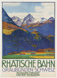 Plakat Original Rhätische Bahn Unter-Engadin Cardinaux 1913