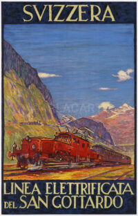 Originales Plakat SBB Gotthardlinie elektrischer Betrieb Buzzi 1924