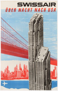 Swissair Poster Original USA Overnight 1954