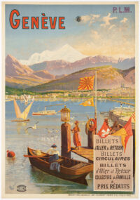 Originales Tourismus-Plakat Genf Genfersee Tanconville 1895