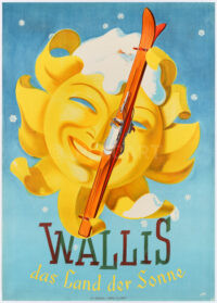 Originalplakat Wallis Valais Land der Sonne Ski Winter Libiszewski 1948