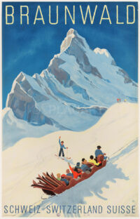 Swiss Original Winter Travel Poster Braunwald Diggelmann 1937