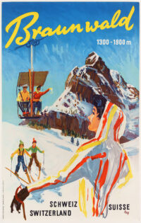 Original Plakat Winter Ski Braunwald Glarus 1952