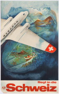 Originales Plakat Fliegt in die Schweiz DC-2 Verkehrszentrale 1937