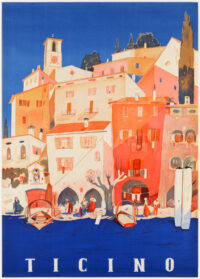 Originalplakat Ticino Gandria Luganersee Buzzi 1946